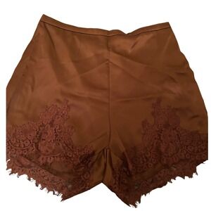 Brown Satin Lace Trim Sleep Shorts Pajamas Loungewear Size S